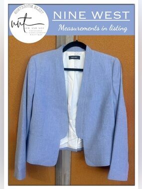 Nine West Open Front Cropped Blazer Powder Blue Fully Lined Career Jacket